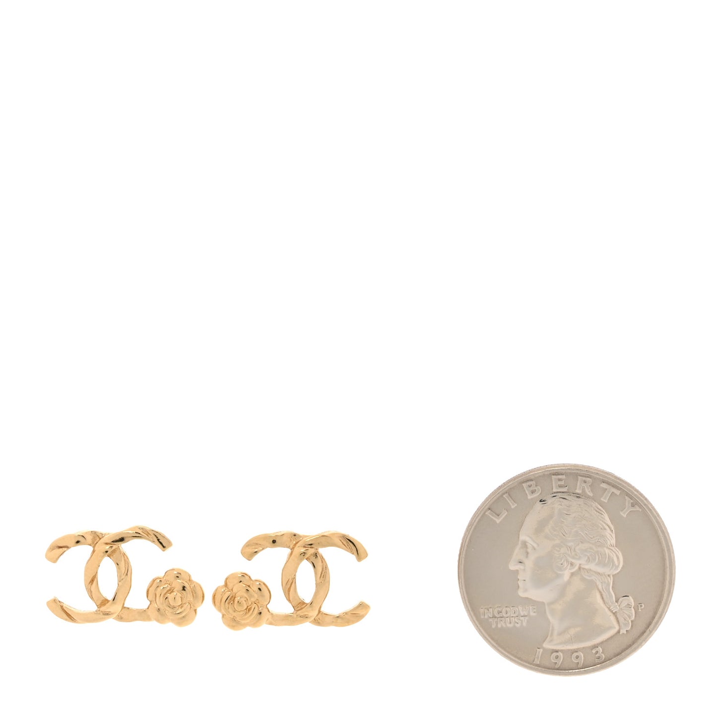 Metal Camellia CC Earrings Gold