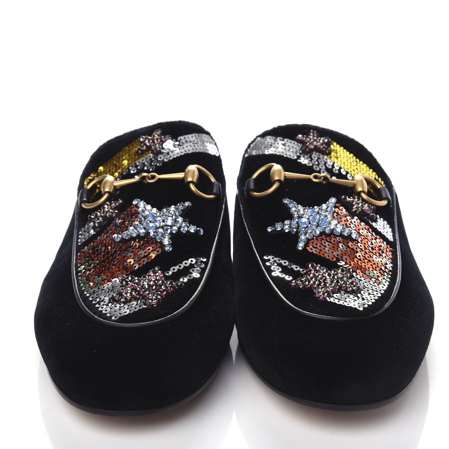 Gucci Velvet Star Embroidered Womens Princetown Slippers 38.5 Black 5 of 11