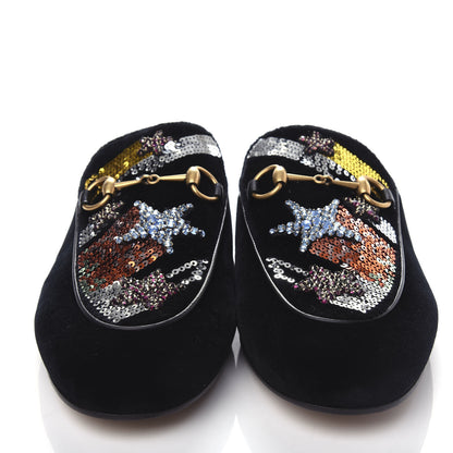 Gucci Velvet Star Embroidered Womens Princetown Slippers 38.5 Black 5 of 11