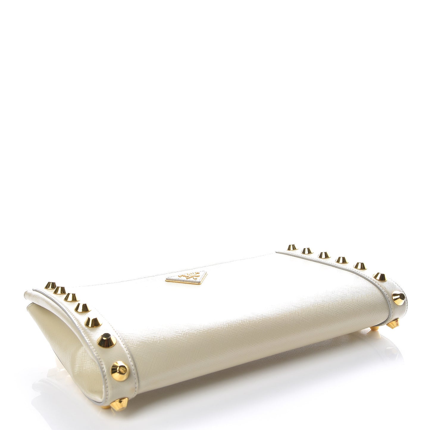 Saffiano Vernice Studded Clutch Talco
