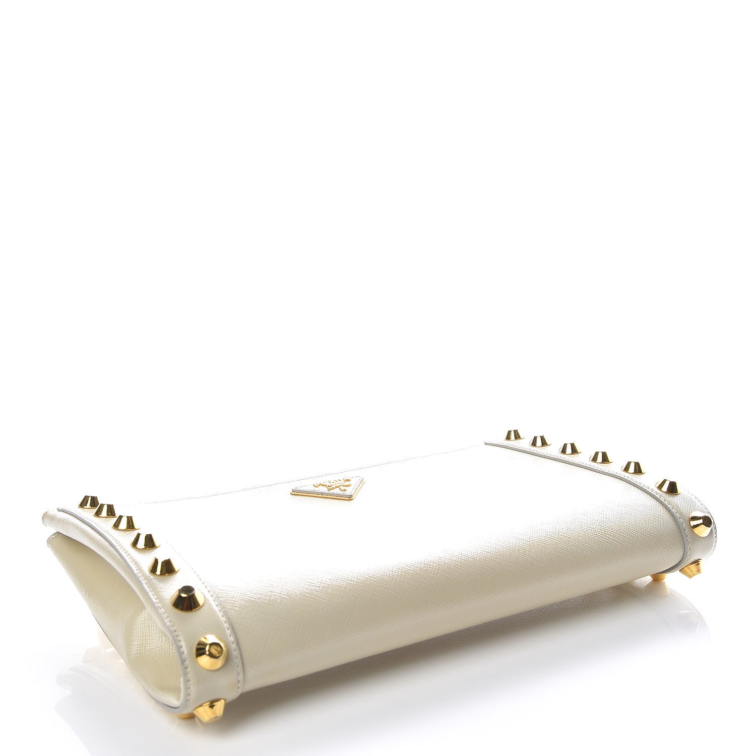 Prada Saffiano Vernice Studded Clutch Talco 4 of 10