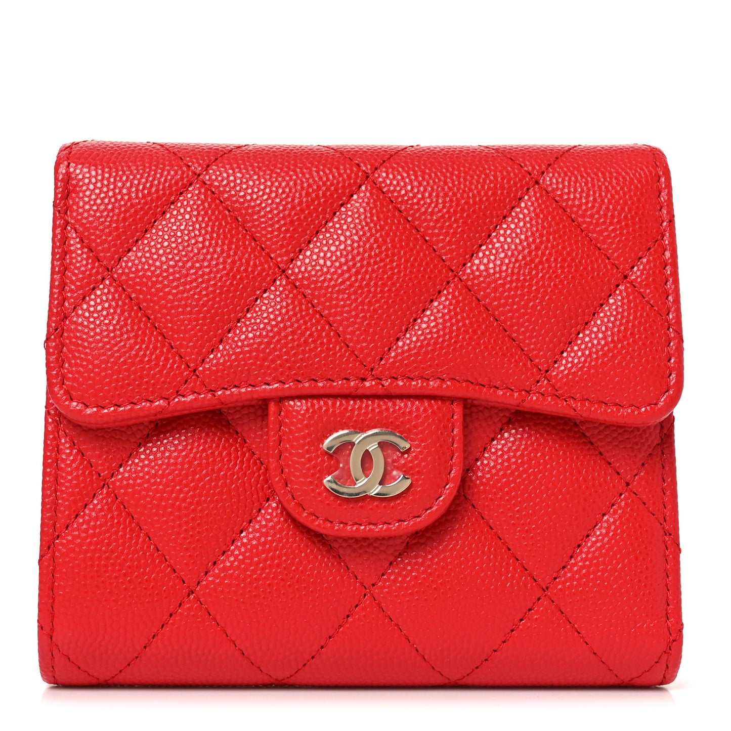 Caviar Quilted Compact Flap Wallet Red