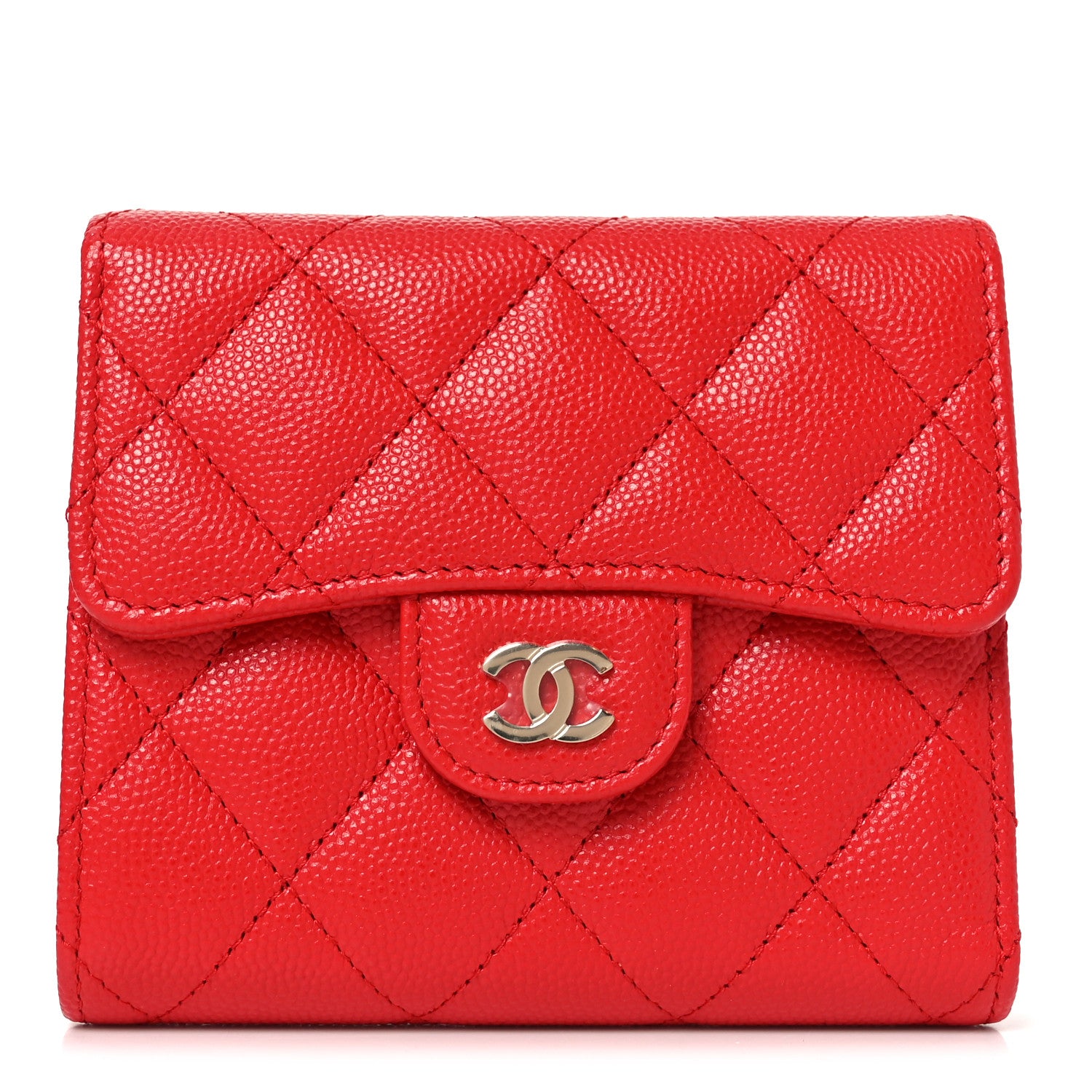 Chanel Caviar Quilted Compact Flap Wallet Red 1 of 9