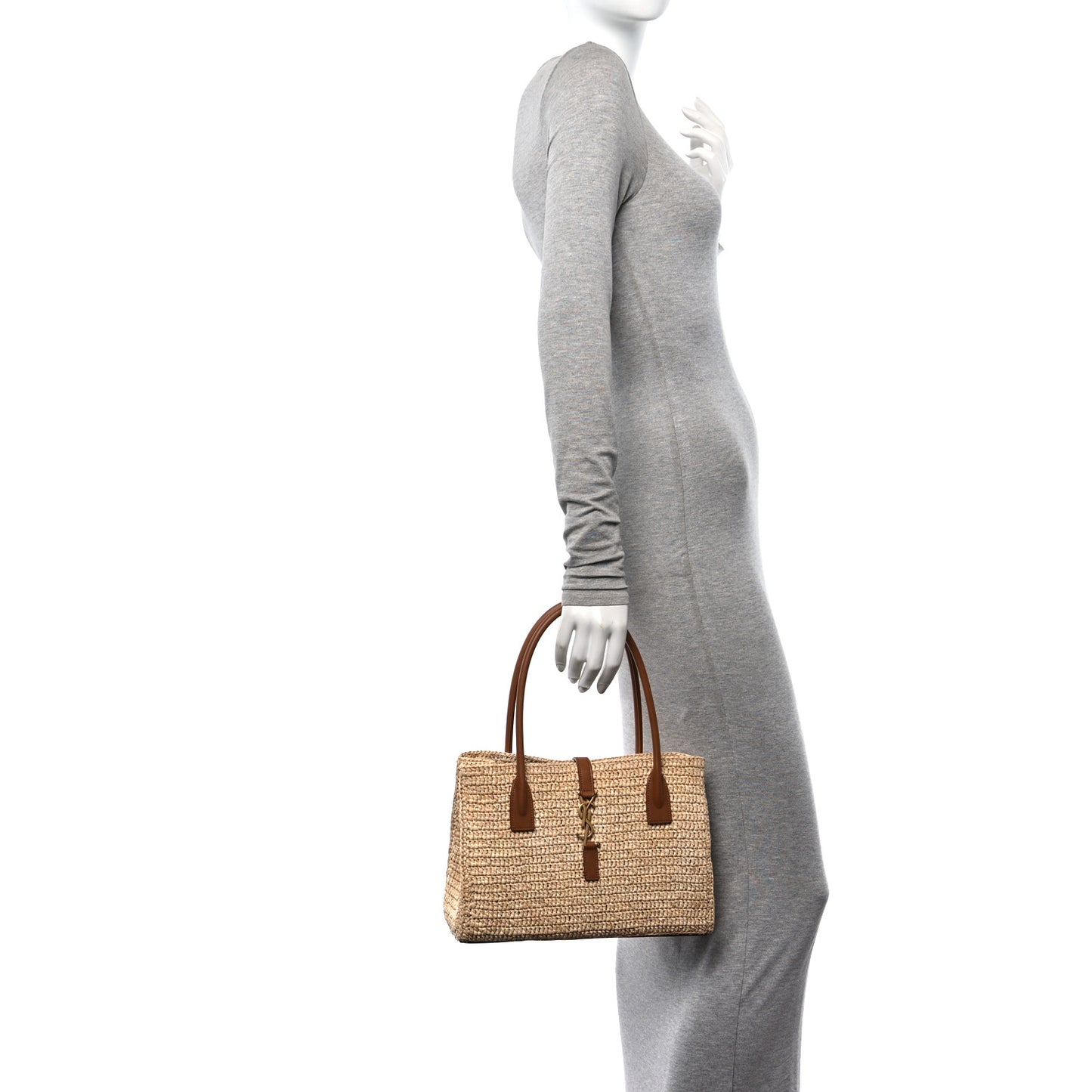 Raffia Calfskin Panier Rectangle Tote Naturel Brick