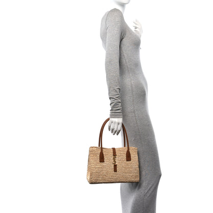 Saint Laurent Raffia Calfskin Panier Rectangle Tote Naturel Brick 2 of 9