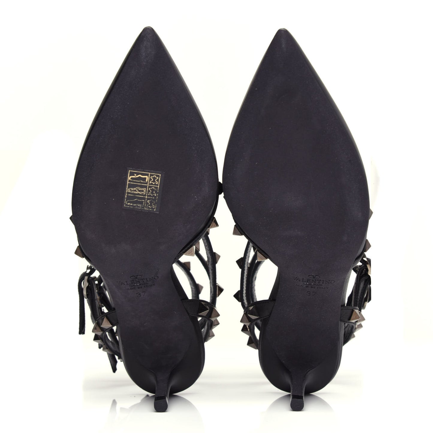 Nappa Rockstud Ankle Strap Low Heel Pumps 37 Black