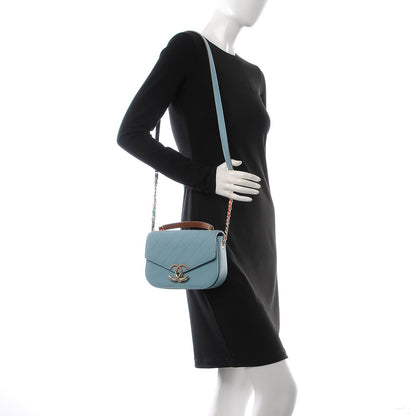 Chanel Grained Calfskin Quilted Small Cuba Top Handle Flap Blue 2 of 9
