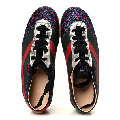 Gucci Lurex Calfskin Web GG Monogram Mens Falacer Sneakers 9 Iridescent Blue Iridescent Red Silver 2 of 10