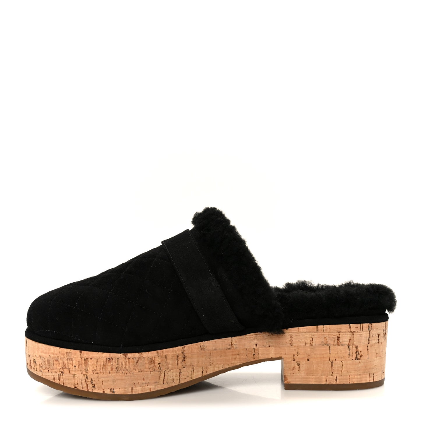 Suede Calfskin Shearling Turn Lock Clogs 38 Black
