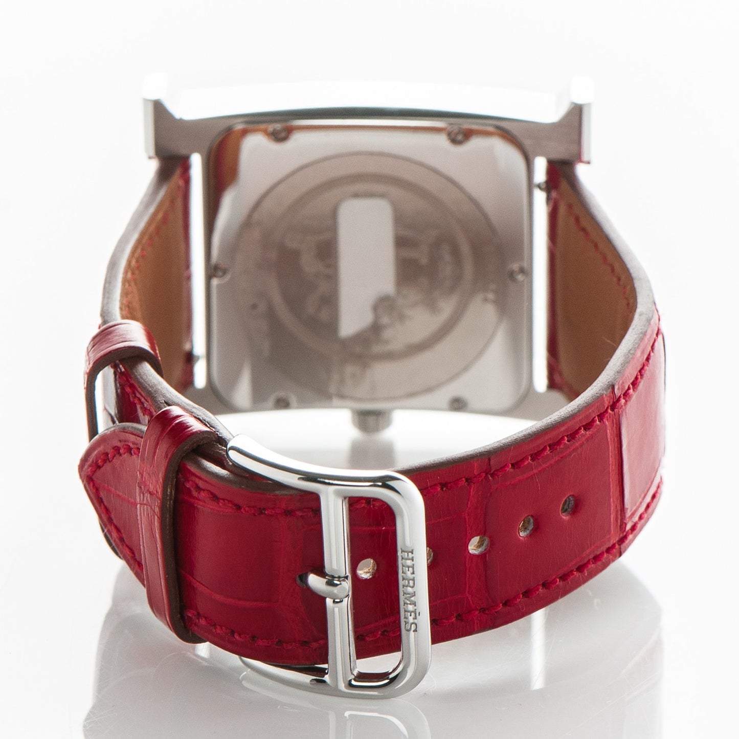 Stainless Steel Alligator 30.5mm Heure H Hour Quartz Watch Rouge Casaque
