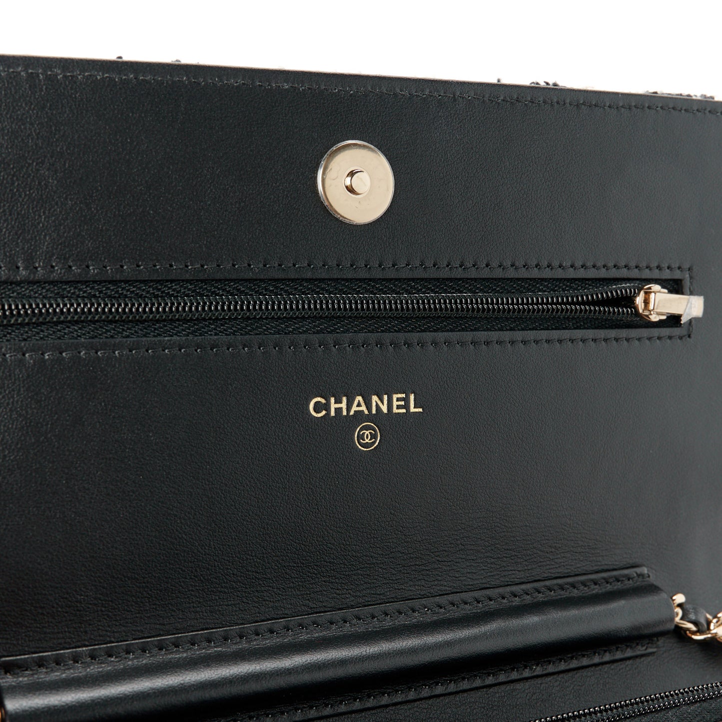 Tweed Quilted Wallet On Chain WOC Black Ecru White