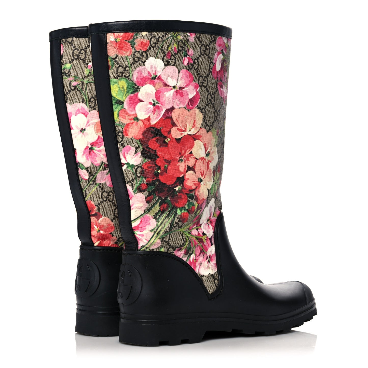 GG Supreme Monogram Blooms Flat Rubber Boots 37 Beige Multicolor