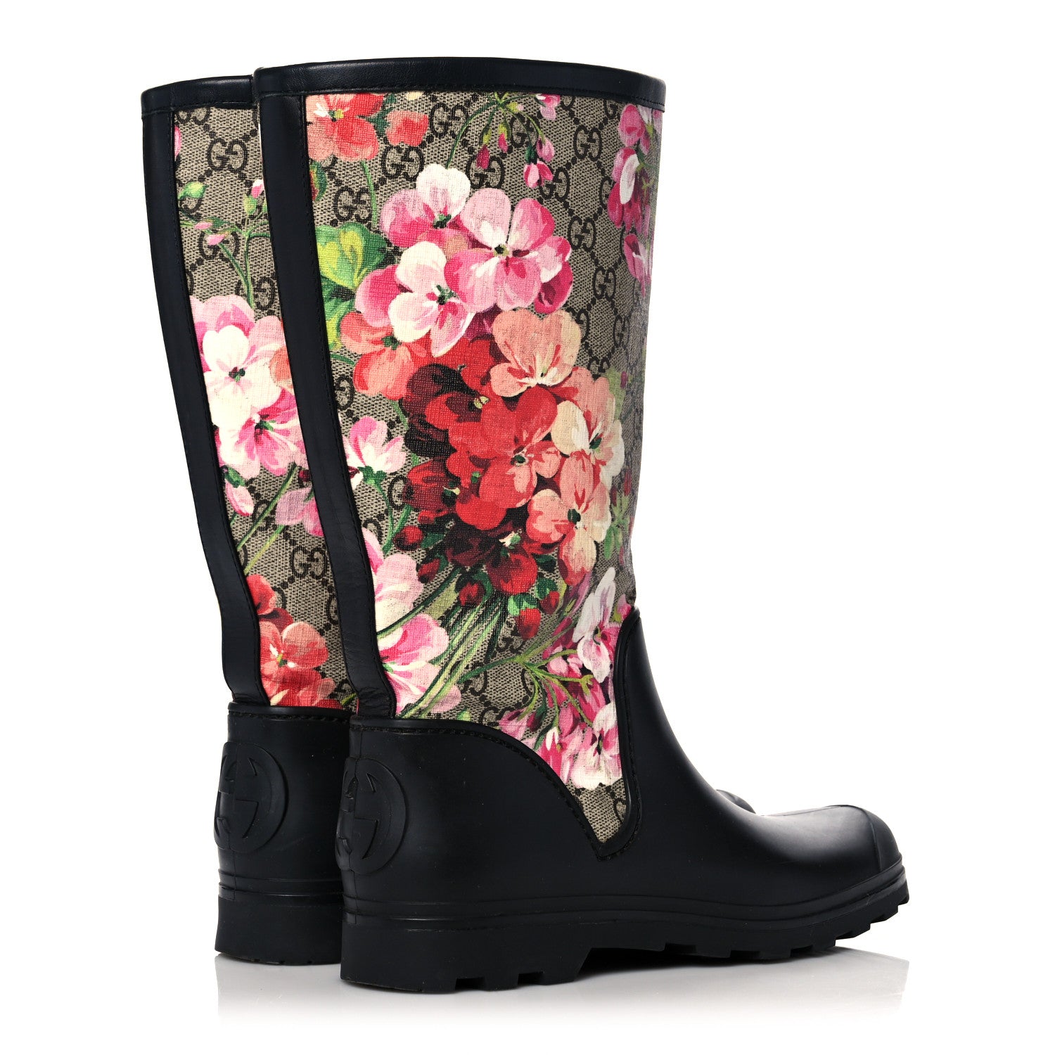 Gucci GG Supreme Monogram Blooms Flat Rubber Boots 37 Beige Multicolor 4 of 12