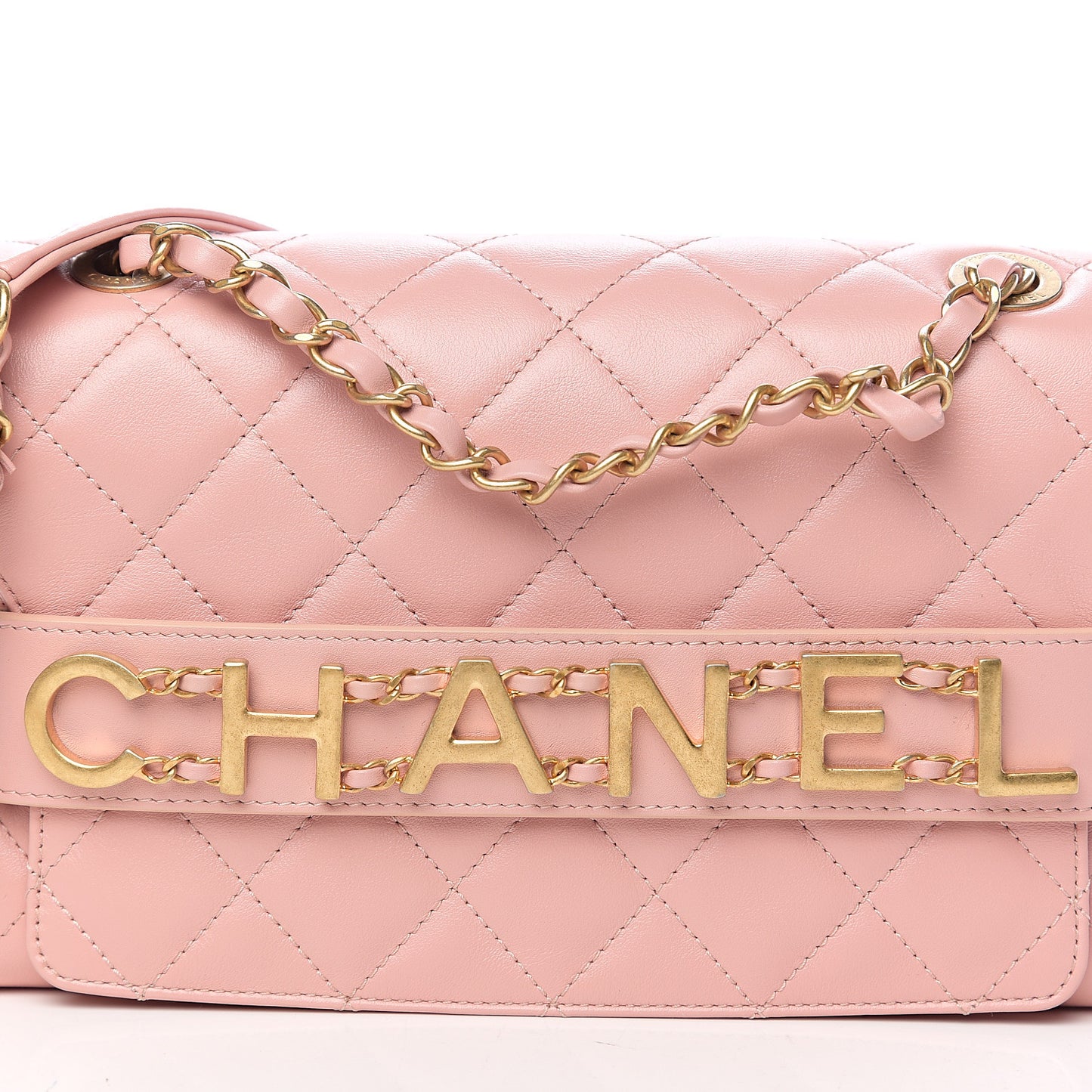Calfskin Quilted Enchained Flap Light Pink
