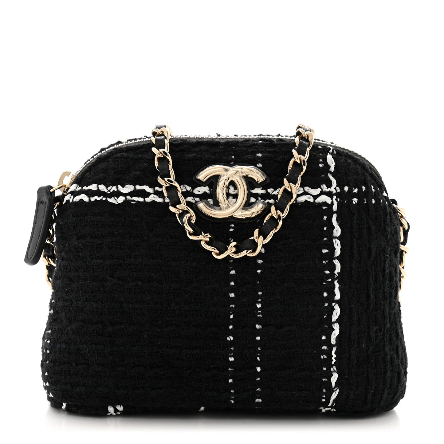 Tweed Quilted Mini Clutch With Chain Black White