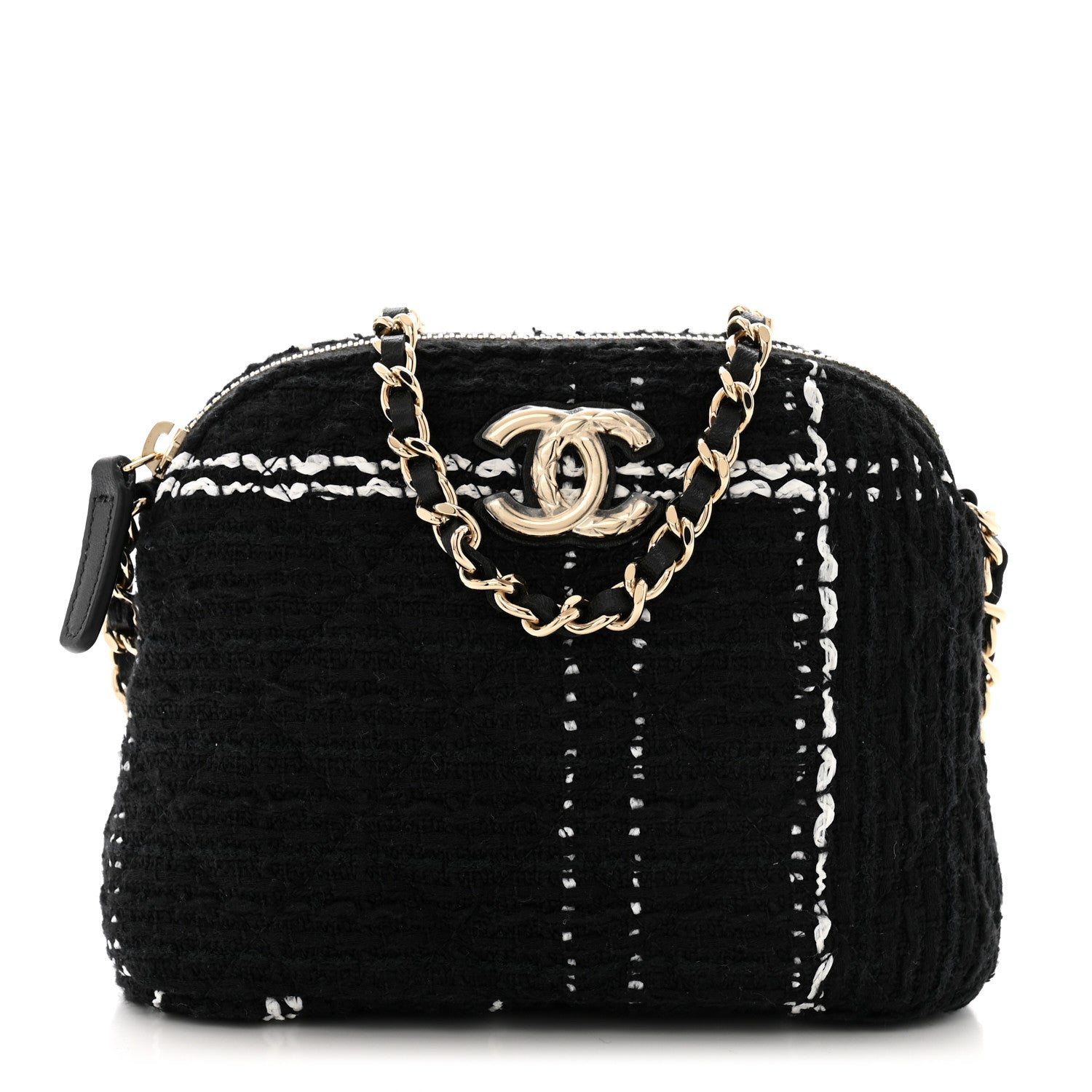 Chanel Tweed Quilted Mini Clutch With Chain Black White 1 of 10