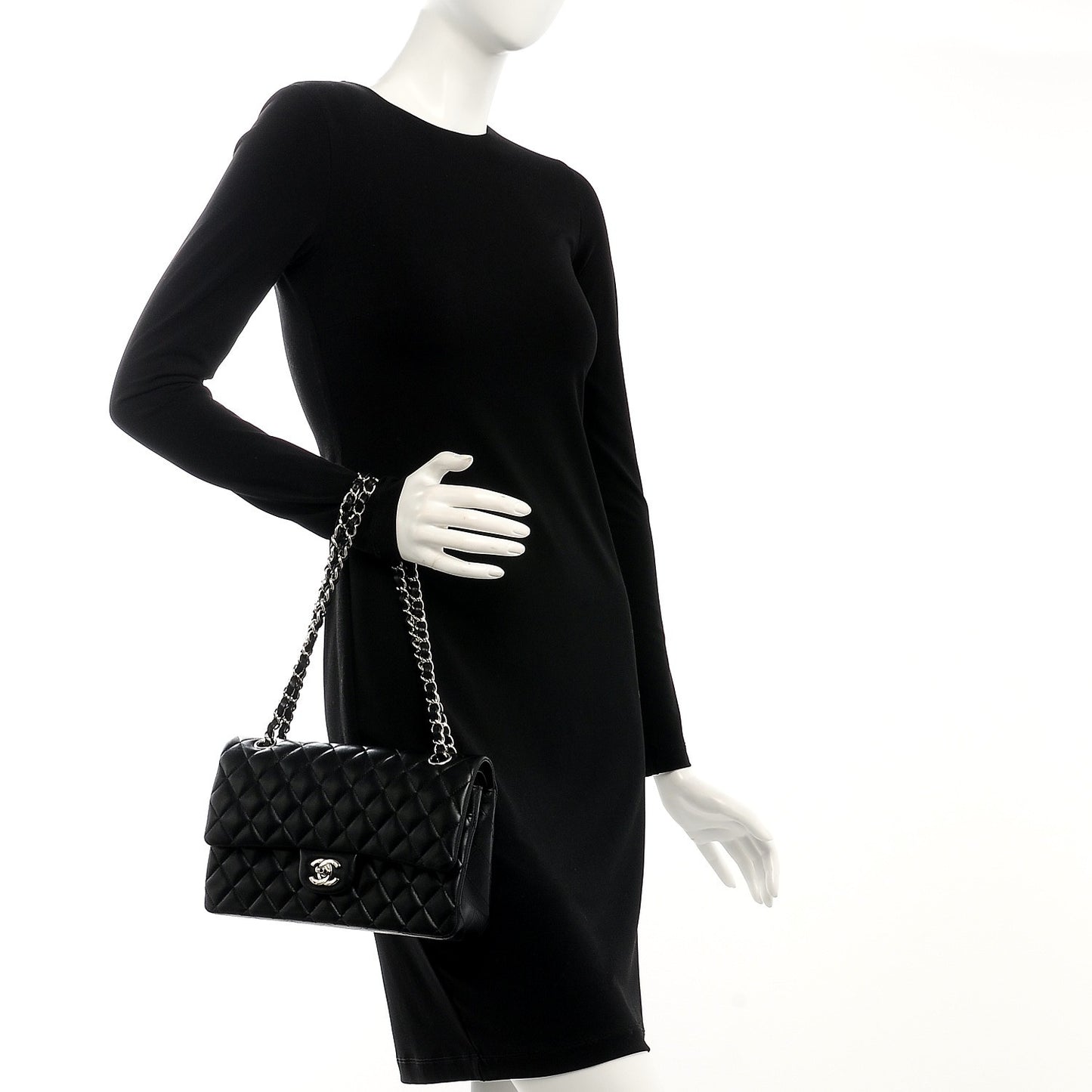 Lambskin Quilted Medium Double Flap Black