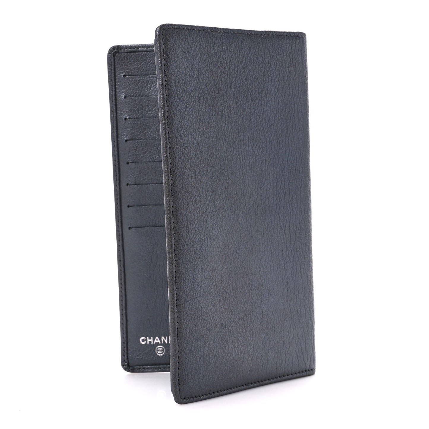 Metallic Goatskin Camellia Yen Wallet Navy