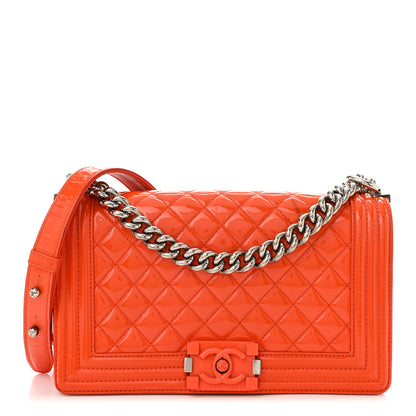 Chanel Patent Calfskin Quilted Medium Plexiglass Boy Flap Orange 1 of 13