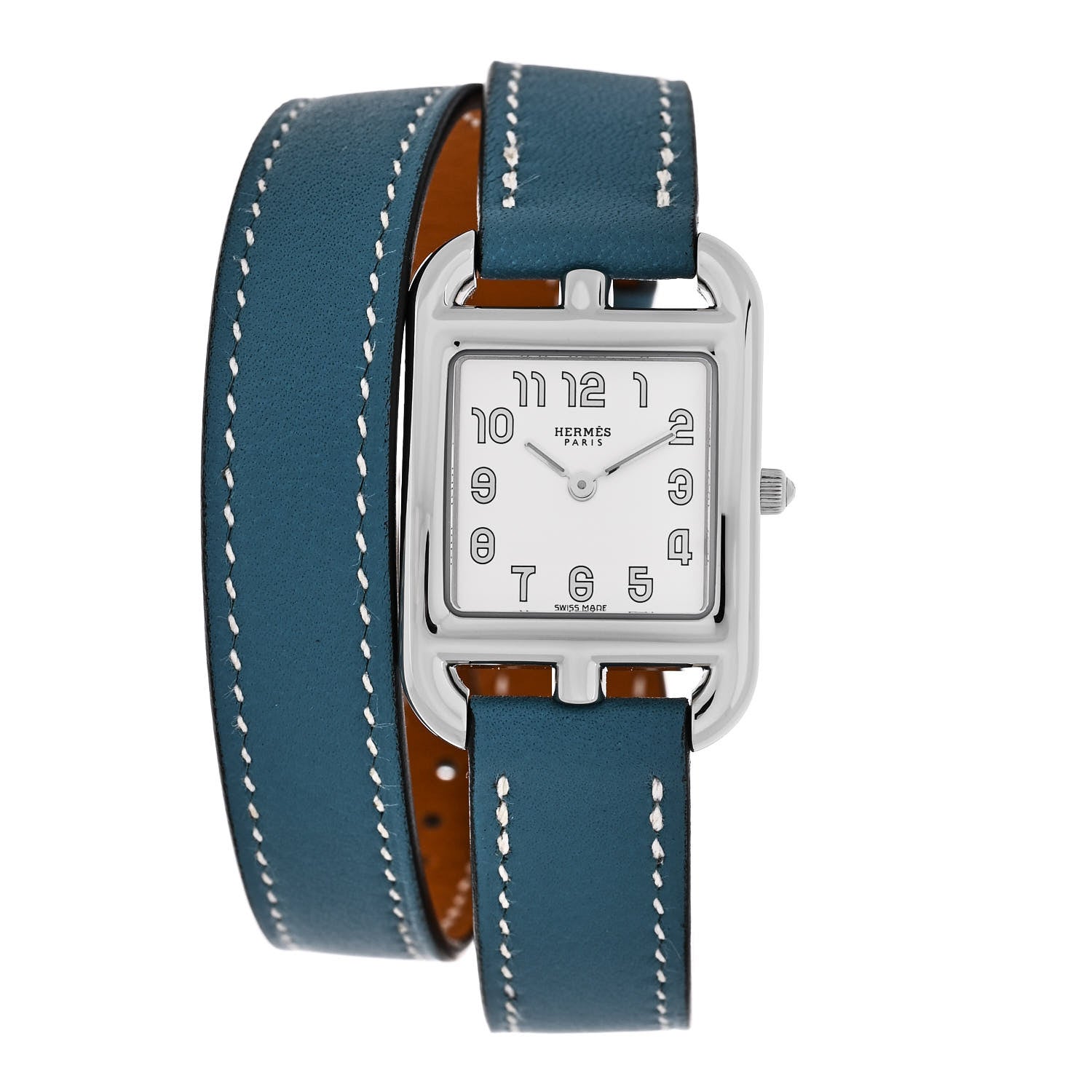 Hermes Stainless Steel Swift 23mm Cape Cod Double Tour Quartz Watch Blue Jean 1 of 4