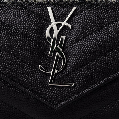 Saint Laurent Grain De Poudre Matelasse Chevron Small Monogram Envelope Wallet Black 5 of 5