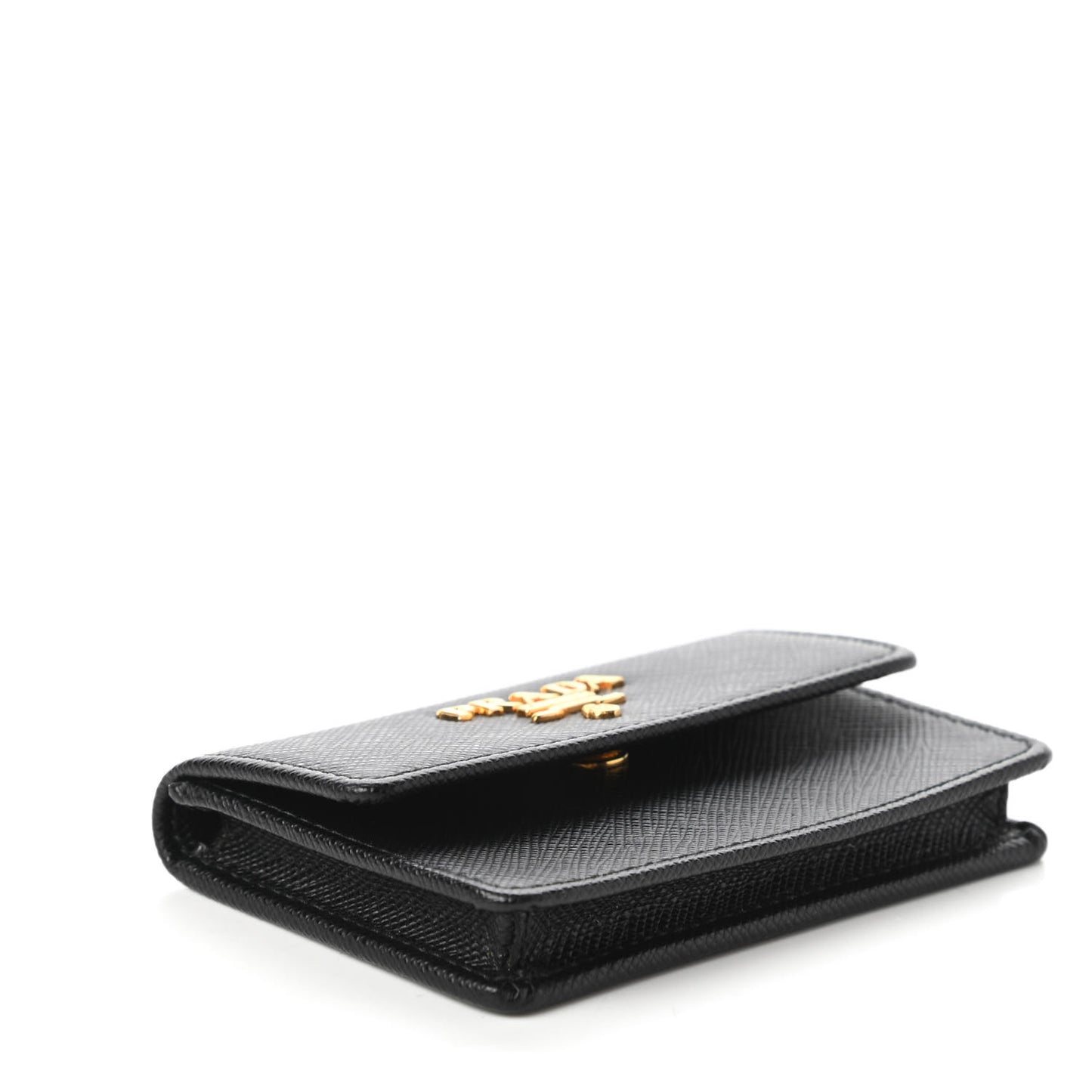 Saffiano Metal Flap Card Holder Black