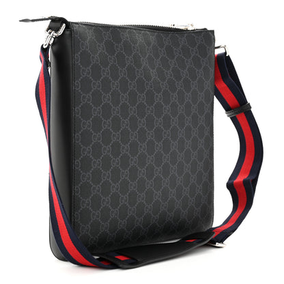 Gucci GG Supreme Monogram Appia Calfskin Web Flat Messenger Bag Black Grey 3 of 11