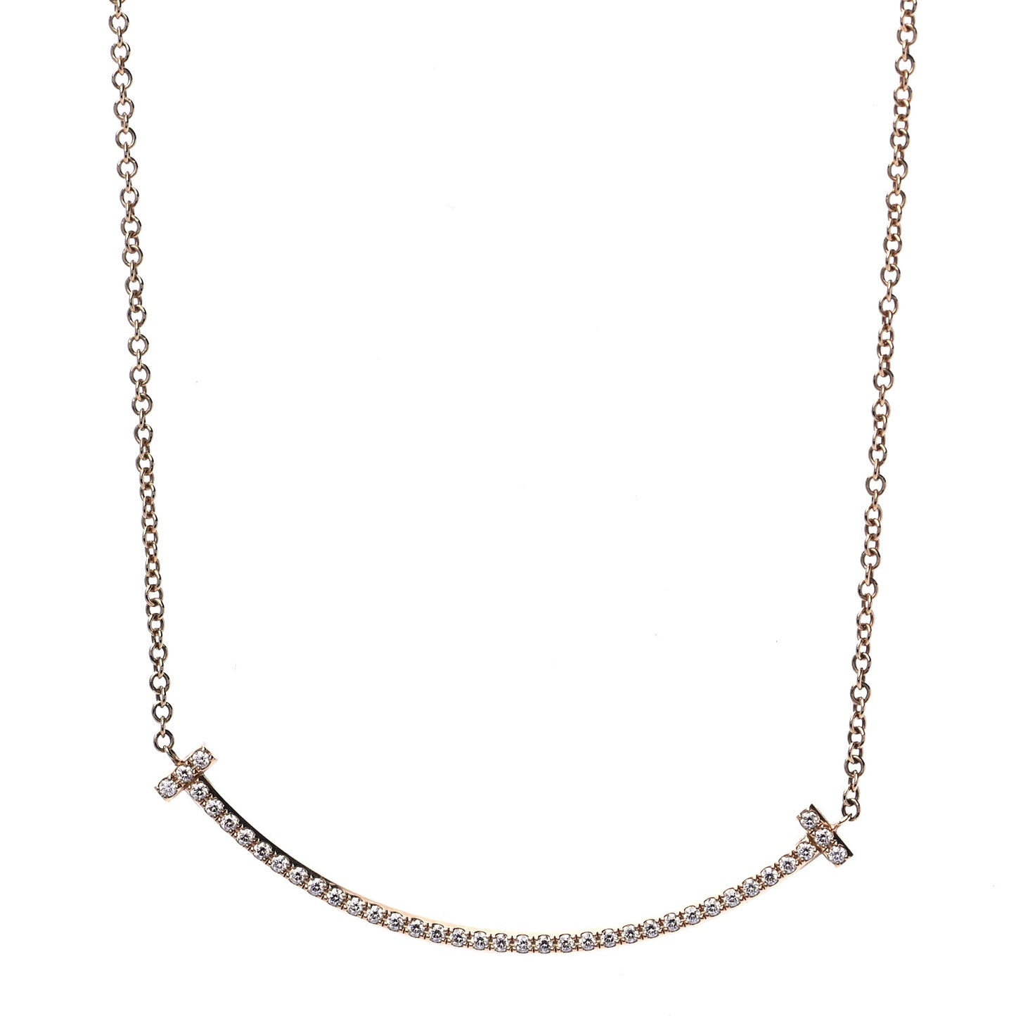 18K Yellow Gold Diamond Small T Smile Pendant Necklace