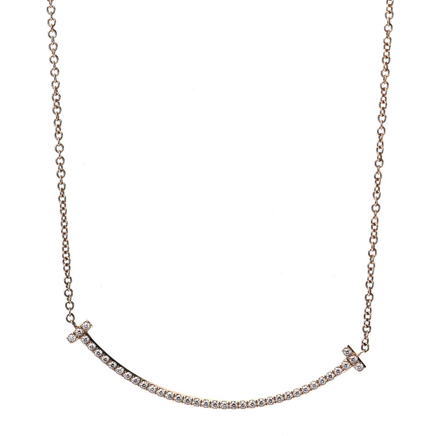 Tiffany 18K Yellow Gold Diamond Small T Smile Pendant Necklace 1 of 7