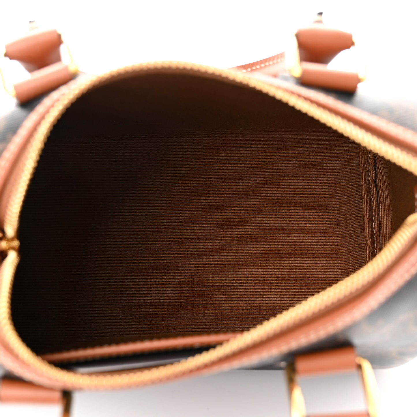 Triomphe Canvas Calfskin Small Boston Bag Tan