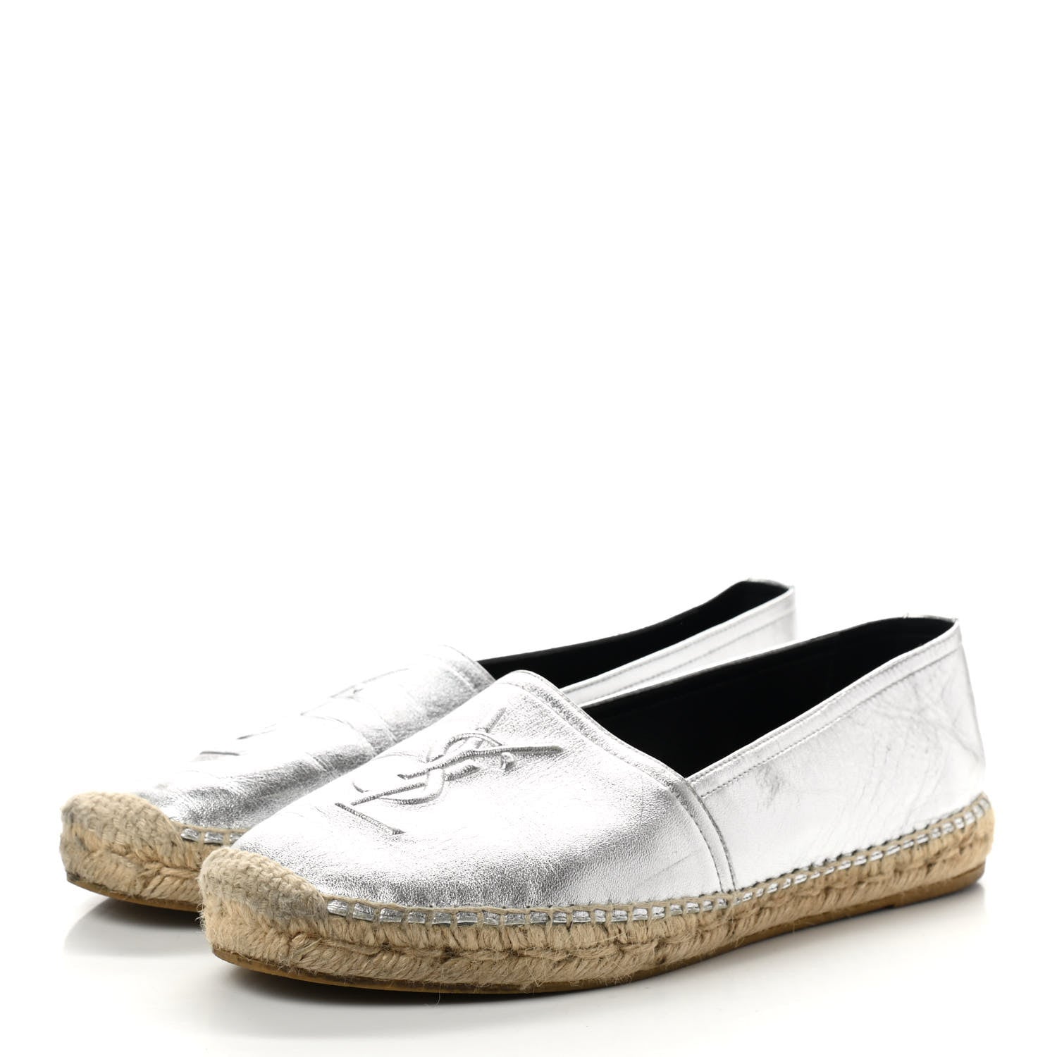 Saint Laurent Metallic Lambskin Monogram Espadrilles 40 Argento 3 of 8