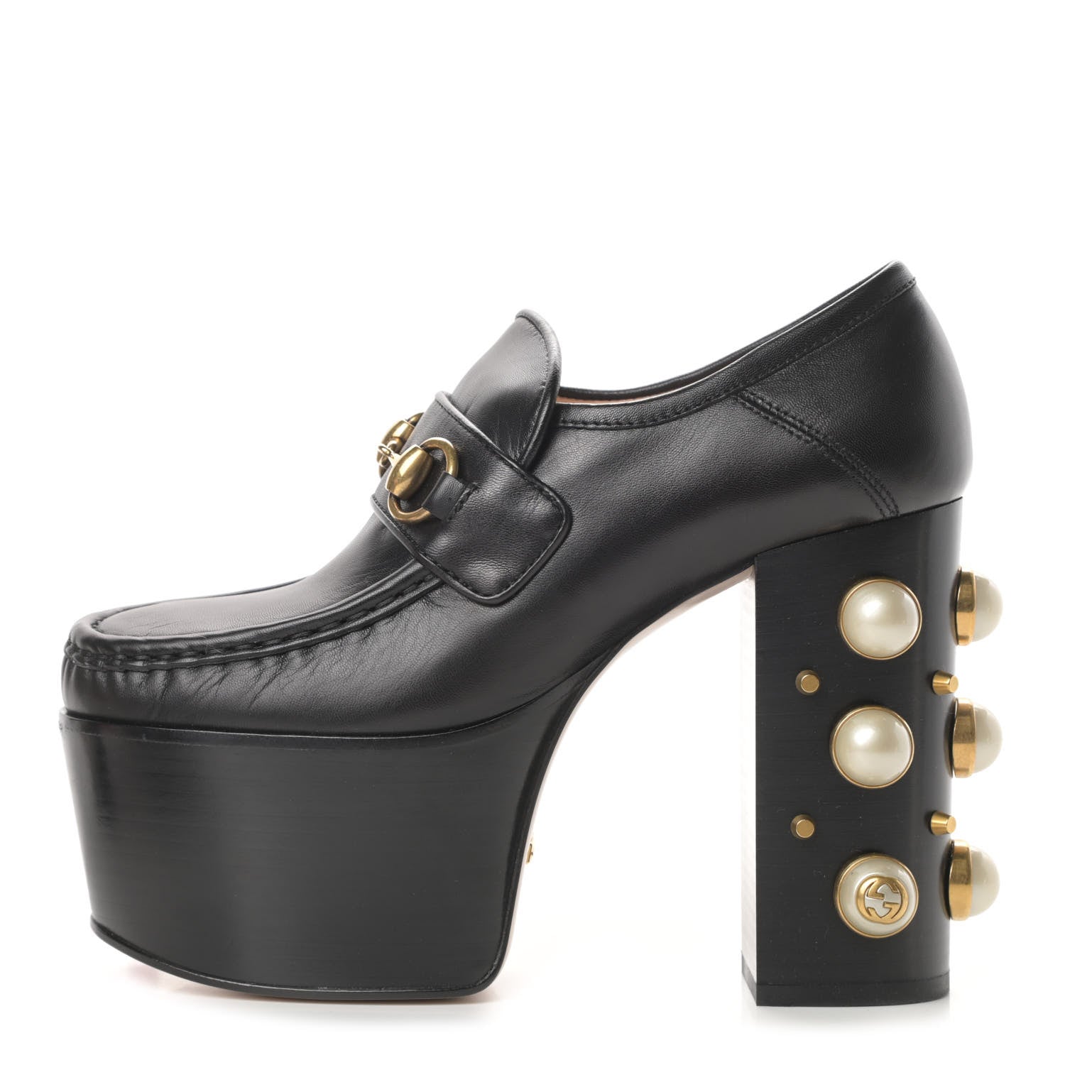 Gucci Malaga Kid Pearl Studded Vegas Platform Loafers 35 Black 1 of 10