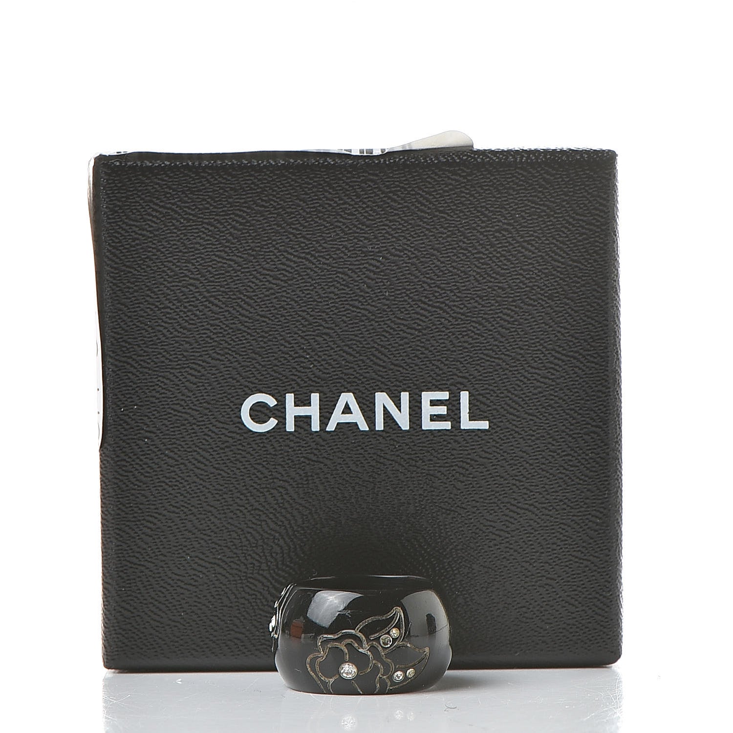Chanel Resin Crystal CC Camellia Ring 6.5 Black 6 of 6