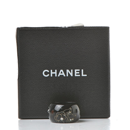 Chanel Resin Crystal CC Camellia Ring 6.5 Black 6 of 6