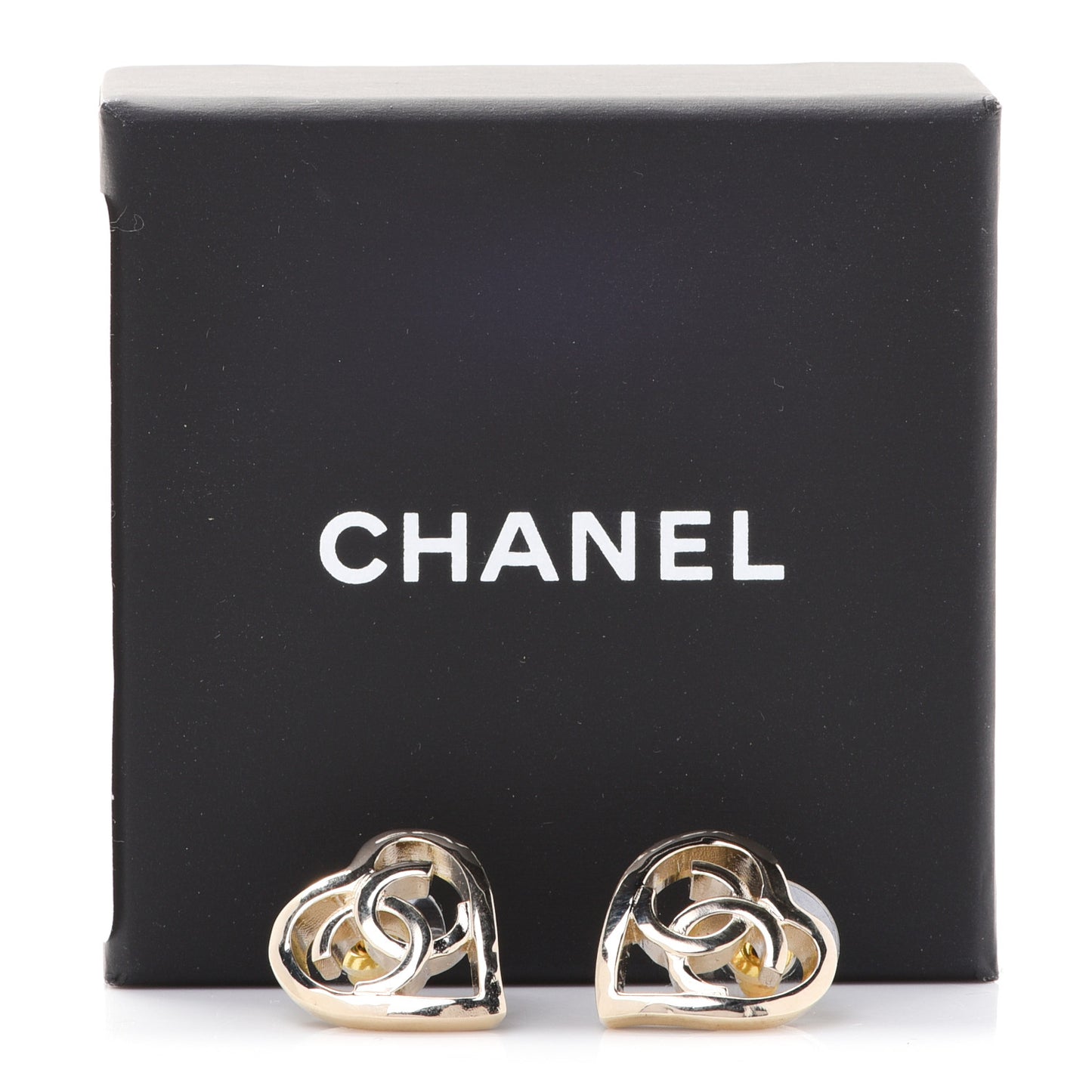 Metal CC Heart Coco In Love Earrings Gold