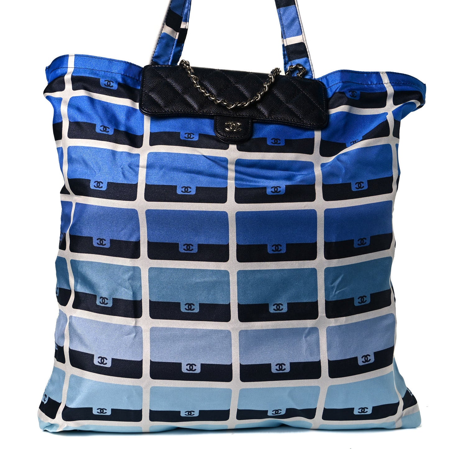 Caviar Fabric Quilted Foldable Tote With Chain Black Multicolor