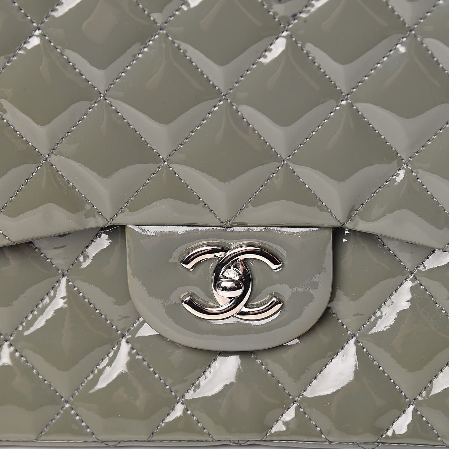 Patent Quilted Jumbo Single Flap Grey
