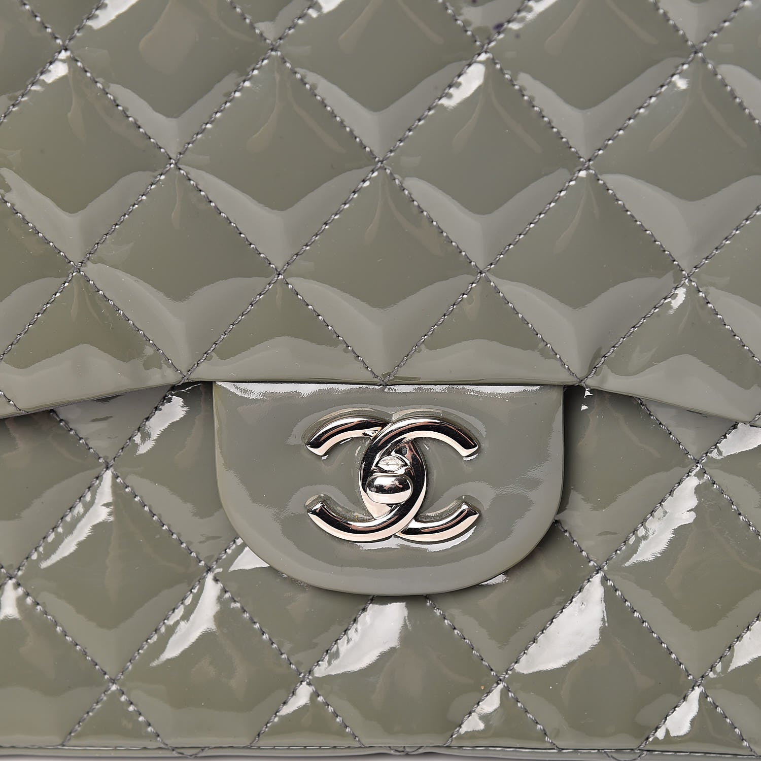 Chanel Patent Quilted Jumbo Single Flap Grey 12 of 18
