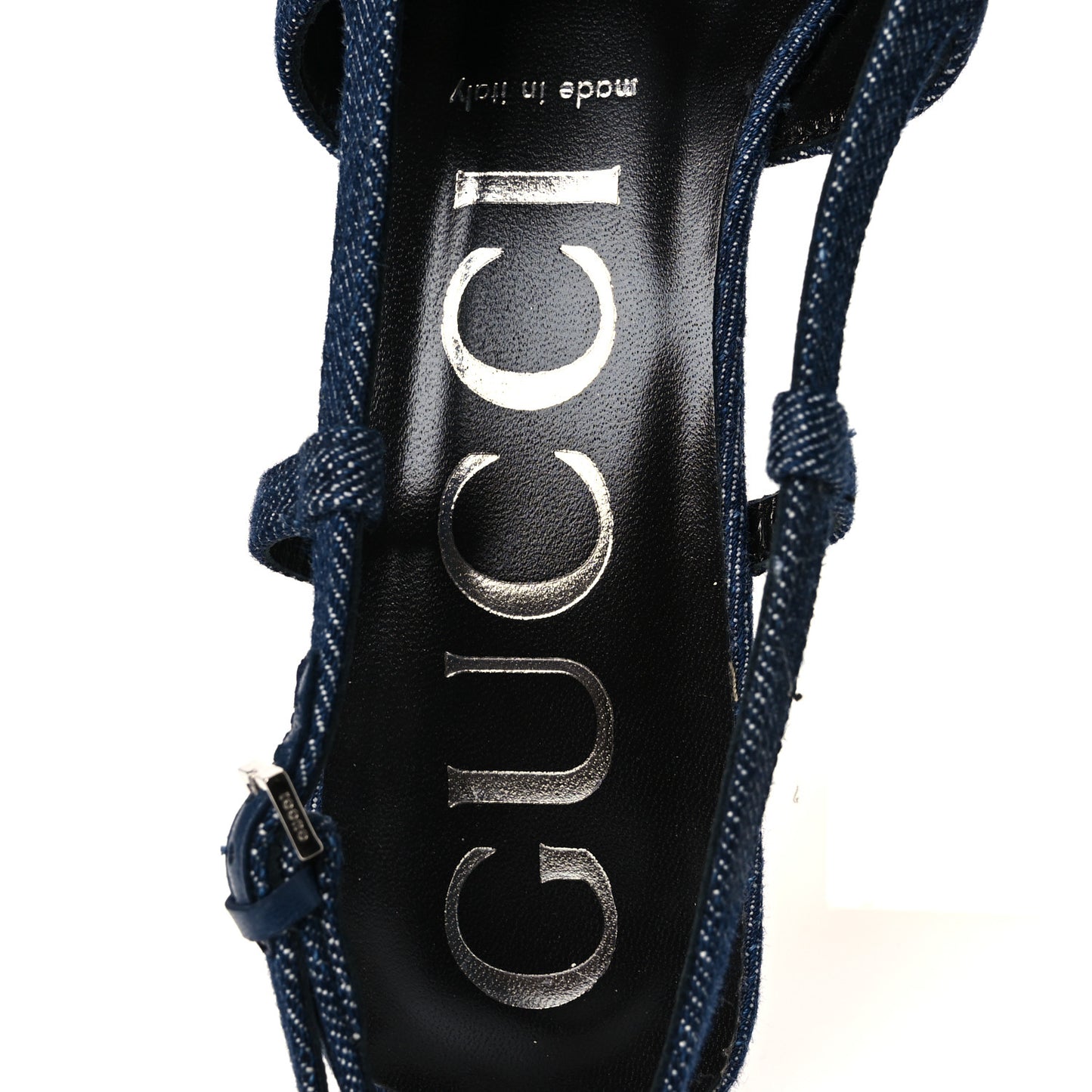 Denim GG Monogram Malaga Kid Crystal Square G 35mm Slingback Pumps 38 Blue