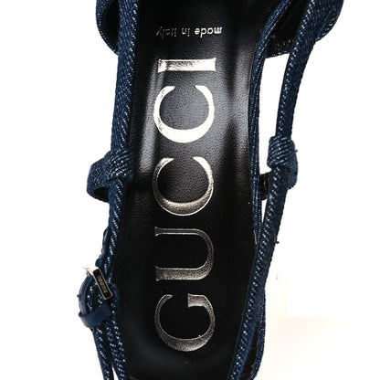 Gucci Denim GG Monogram Malaga Kid Crystal Square G 35mm Slingback Pumps 38 Blue 9 of 11