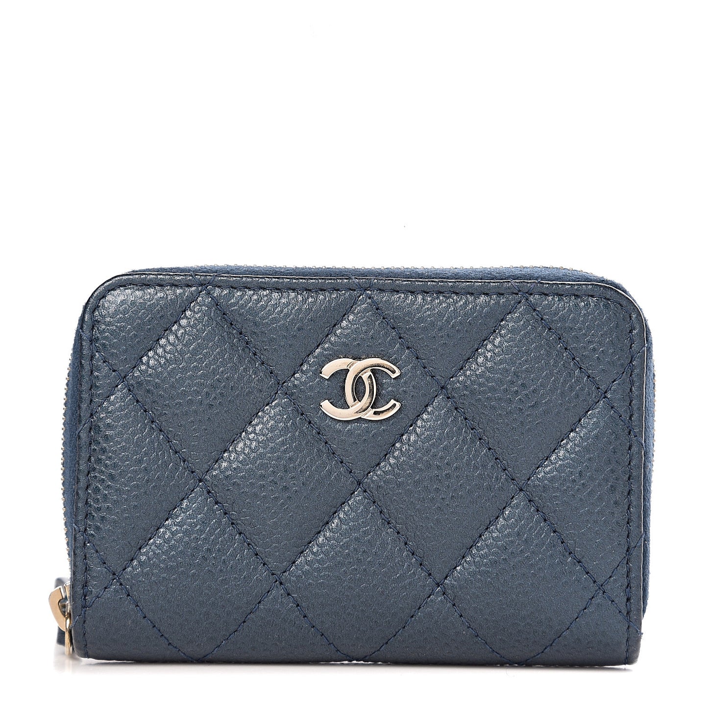 Iridescent Caviar Quilted Zip Coin Purse Dark Blue