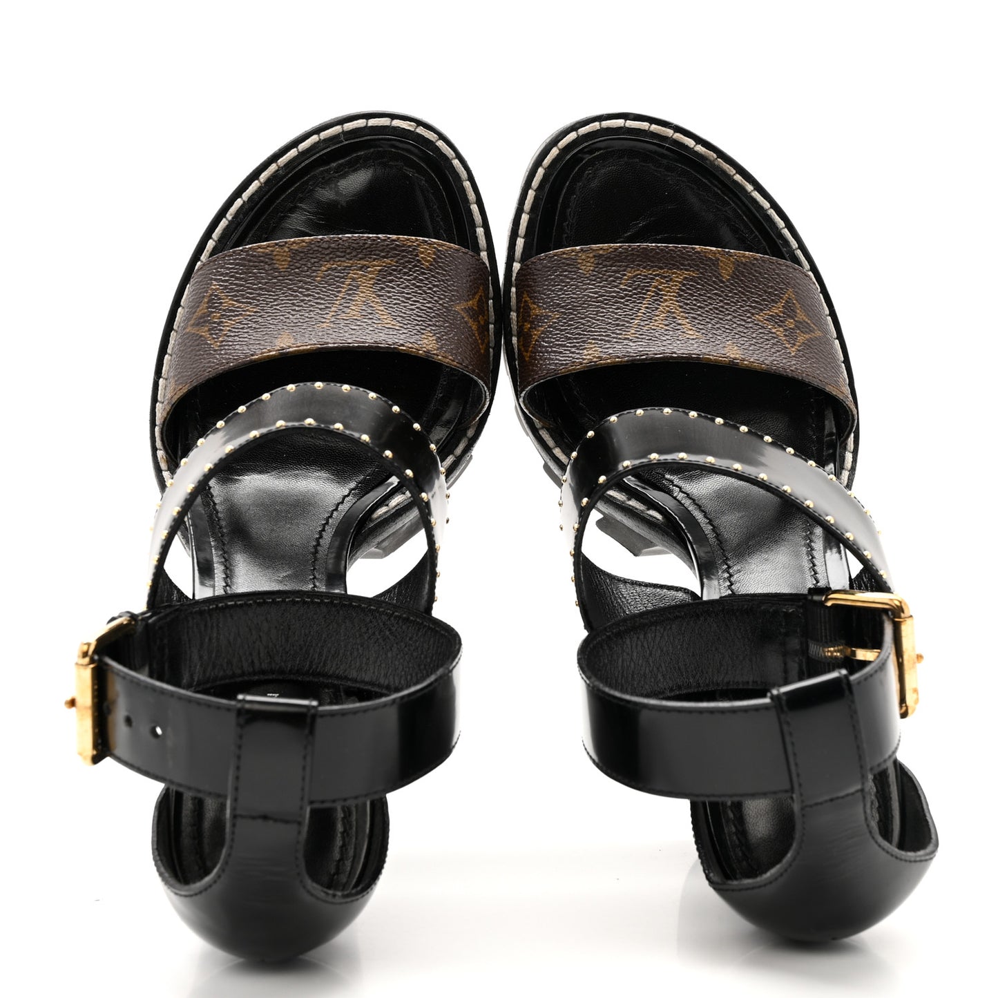 Patent Calfskin Monogram Studded Star Trail Sandal 40 Black