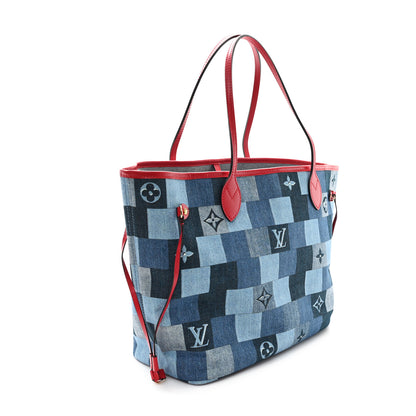 Louis Vuitton Denim Damier Monogram Patchwork Neverfull Blue Rouge 4 of 13