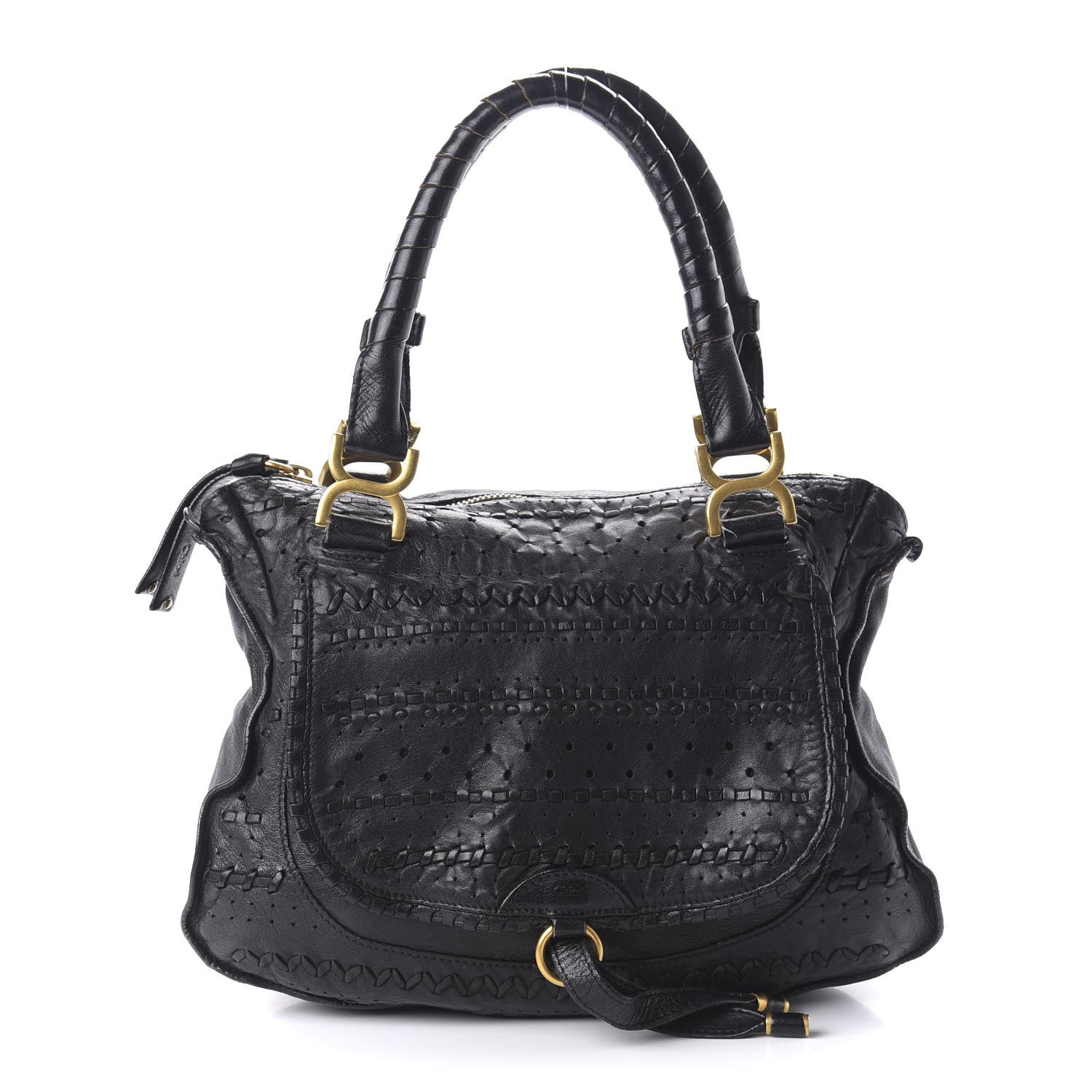 Chloe Calfskin Embroidered Medium Marcie Satchel Black 1 of 11