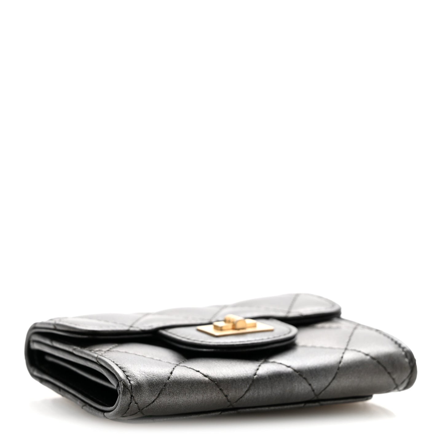 Metallic Calfskin Quilted Reissue Card Holder Wallet Charcoal