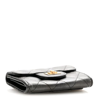 Chanel Metallic Calfskin Quilted Reissue Card Holder Wallet Charcoal 4 of 10