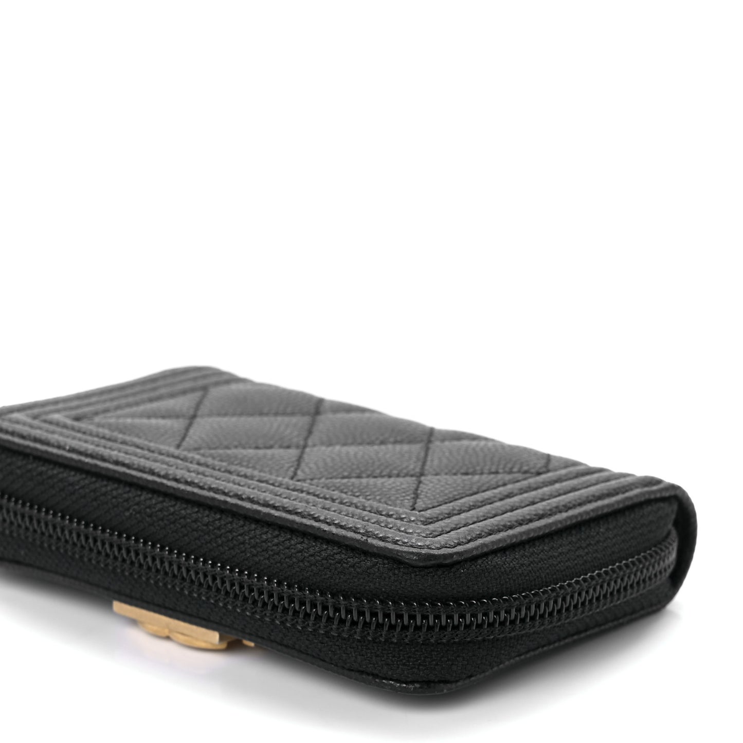 Caviar Quilted Boy Zip Around Coin Purse Wallet Black
