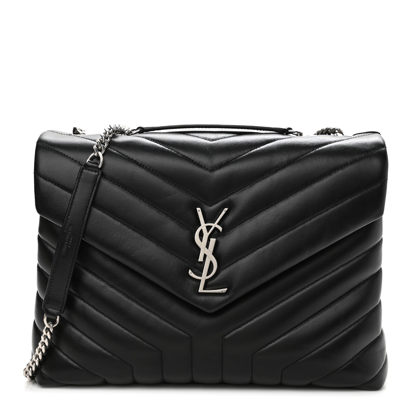 Calfskin Y Quilted Monogram Medium Loulou Chain Satchel Black