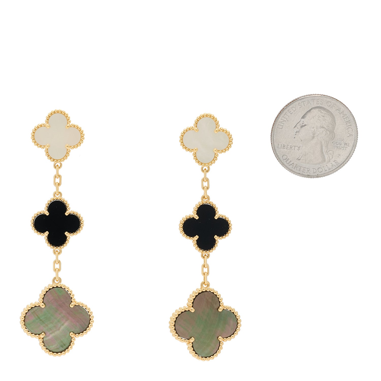 Van Cleef & Arpels 18K Yellow Gold Mother of Pearl Black Onyx 3 Motifs Magic Alhambra Earrings 2 of 5