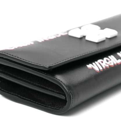 Off-White Calfskin Jitney Logo Flap Wallet On Chain Black 9 of 10